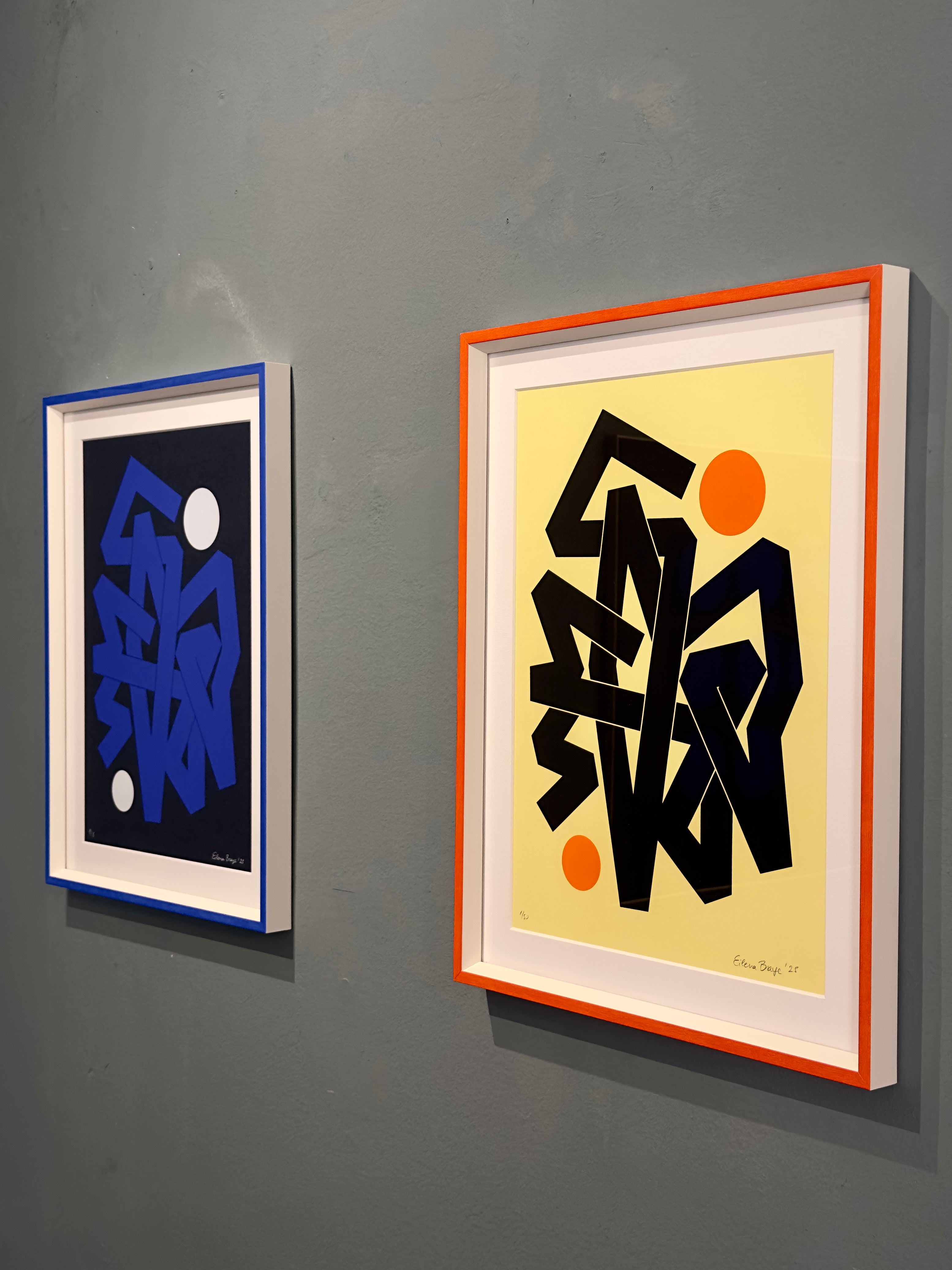 The Andermatt Editions – Invisible Currents Blue, Invisible Currents Yellow displayed together on a wall.
