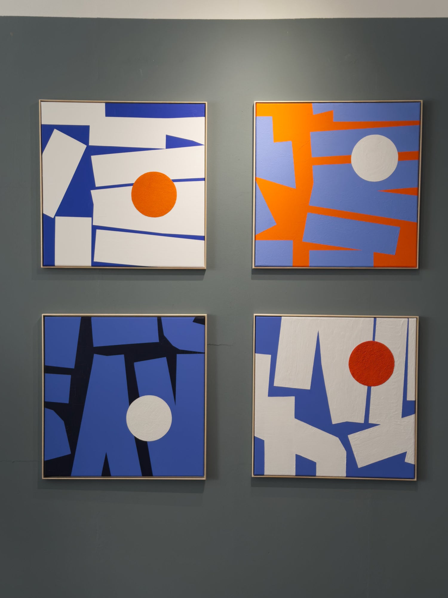 Synergy 2025 by Eilena Braye — four-part abstract series, acrylic and mixed media on canvas, inspired by cellular connections, exploring rhythm, resonance, and microscopic interaction