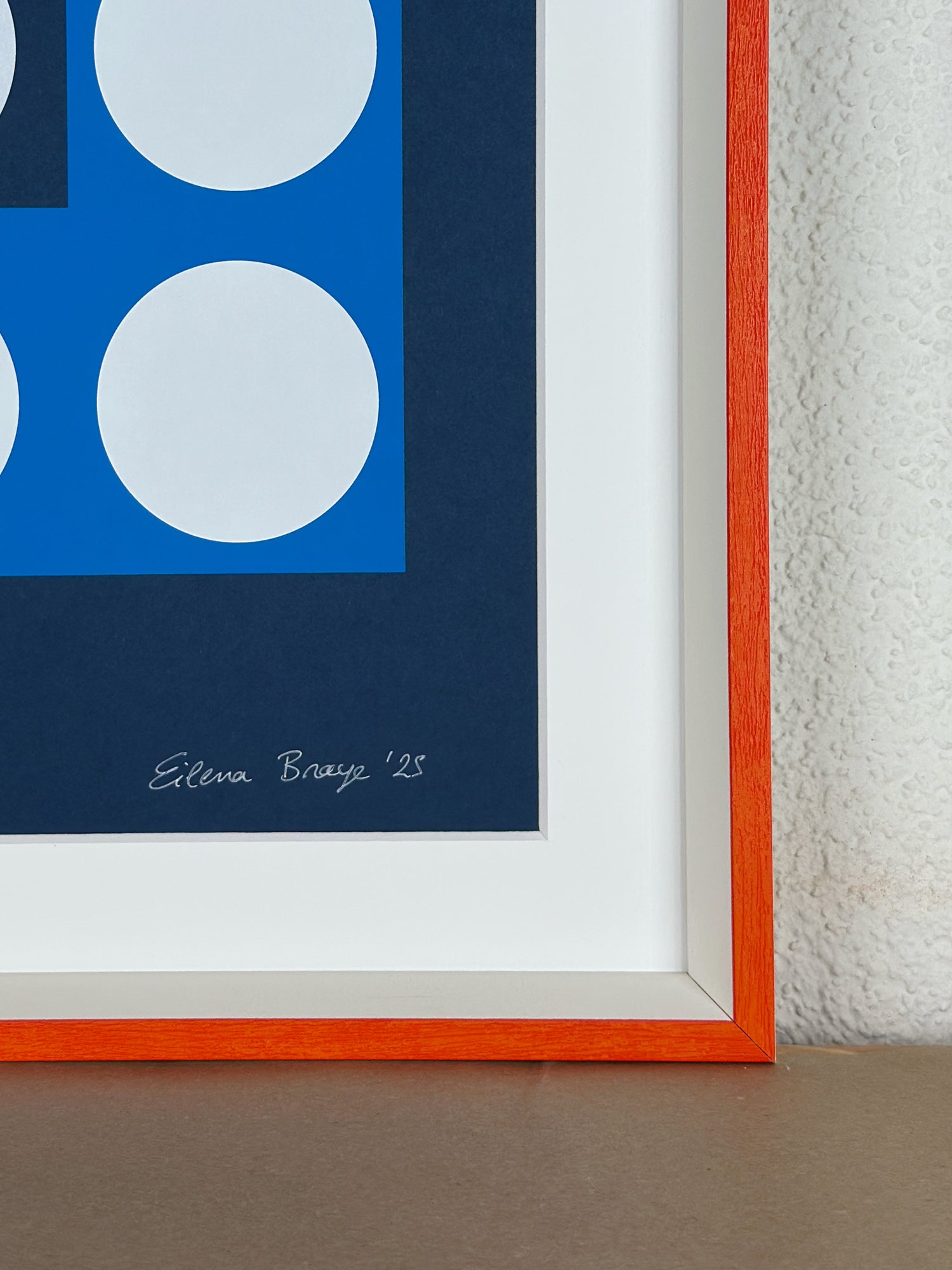 Framed Data Blue limited-edition print, close-up of corner and frame finish