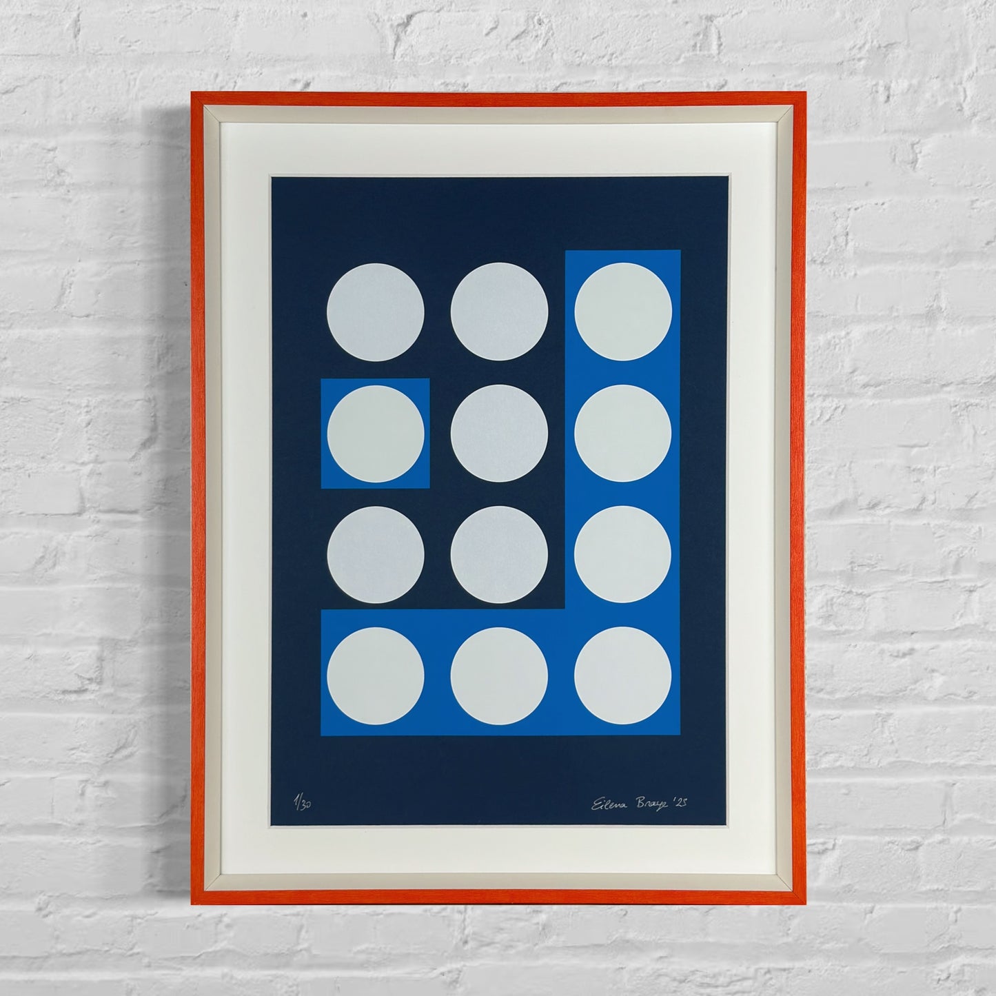 Framed Data Blue screen print displayed on a clean interior wall