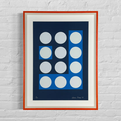Framed Data Blue screen print displayed on a clean interior wall