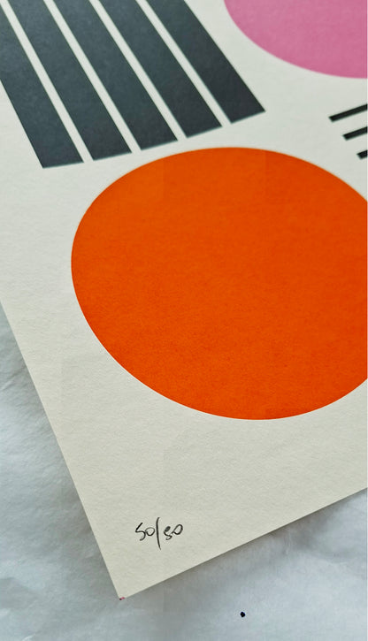 Close-up of Biocode screen print — artist signature and edition number visible