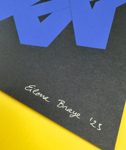 Abstract blue screen print by Eilena Braye — Invisible Currents series, limited edition art inspired by microscopic observation